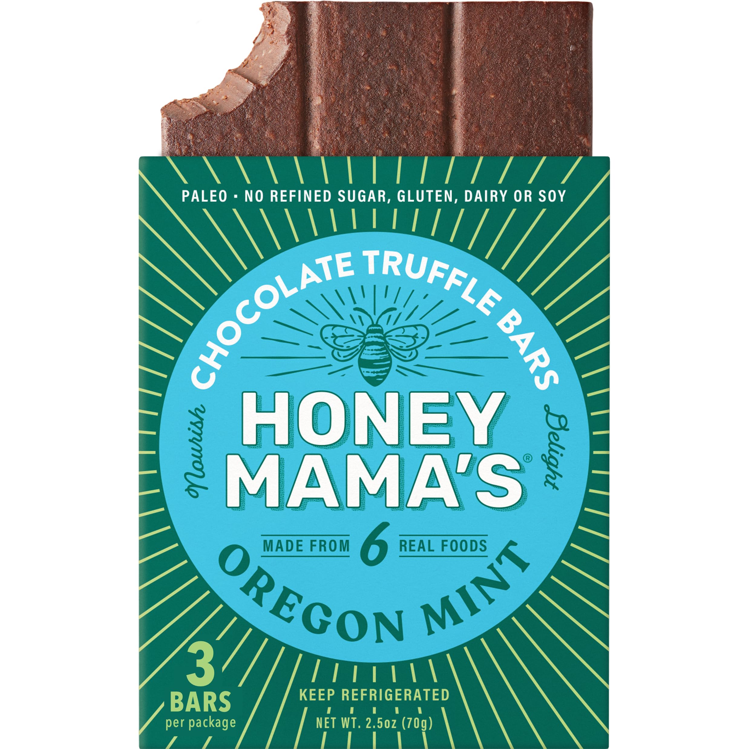 Honey Mama's, Oregon Mint Chocolate Truffle Bars, No Refined Sugar